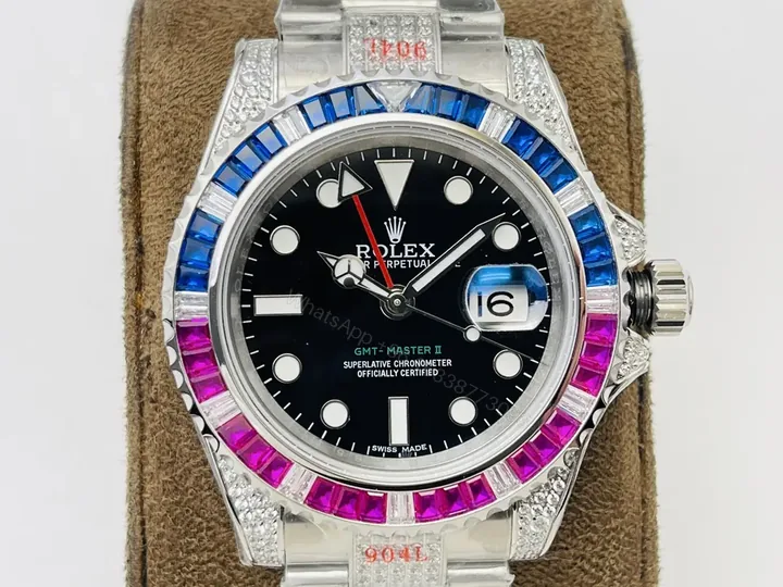 View 1 of Rolex GMT-Master II Black Dial Paved Diamond Bezel 40mm RLX-GMT-BLK-DIA-PAV40