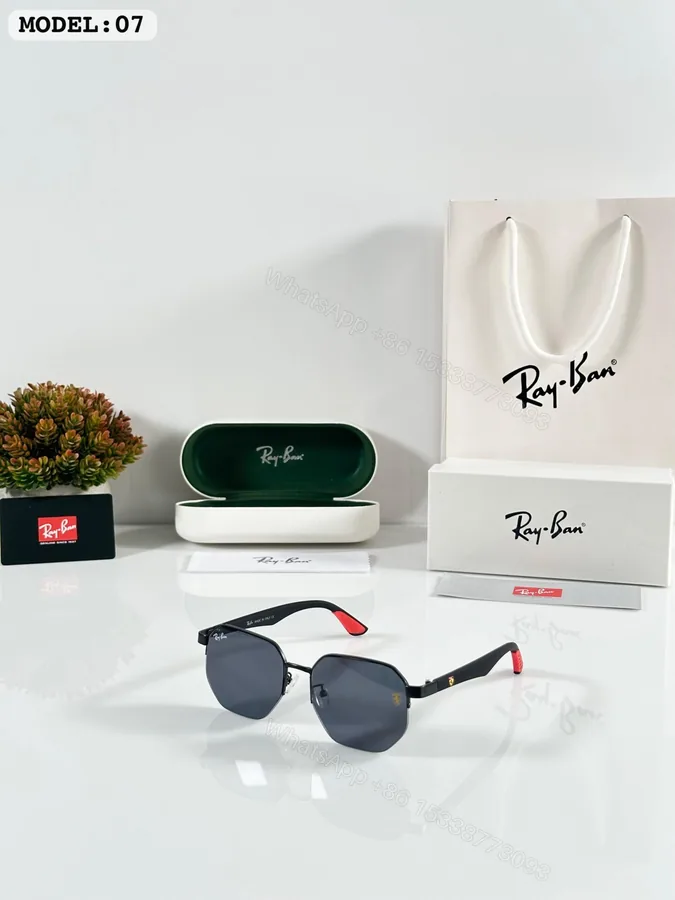 View 1 of Ray-Ban 07 Square Red-Accented Metal Sunglasses