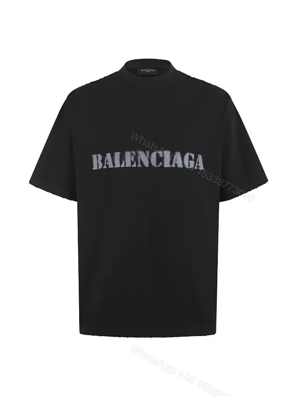 View 1 of Black Fabric Casual Oversized Tee Distressed BALENCIAGA Logo T-Shirt