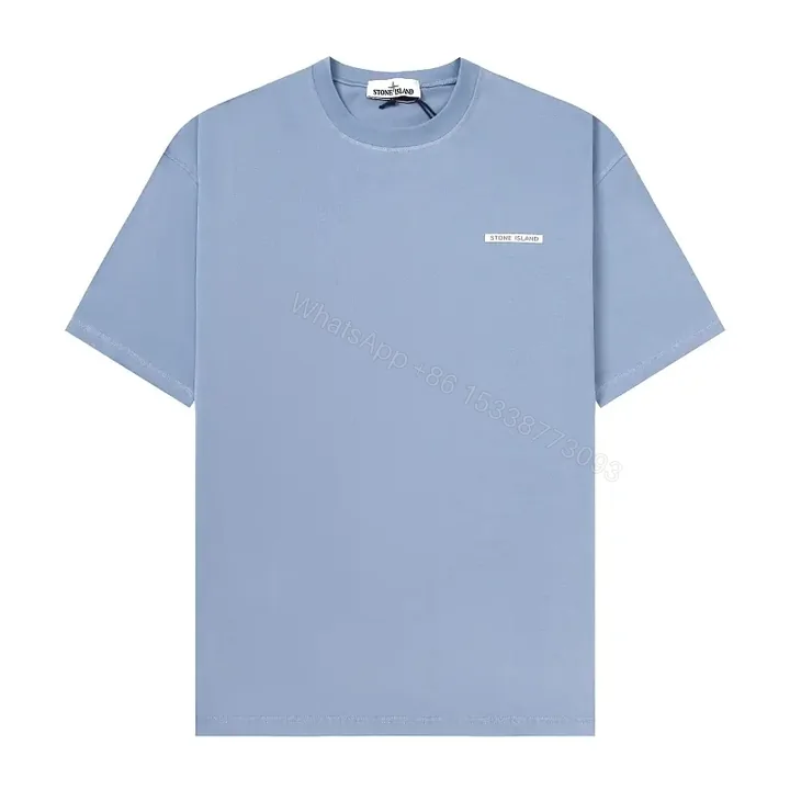 View 1 of Light Blue Cotton Tee, Casual, Stone Island Tag Shirt