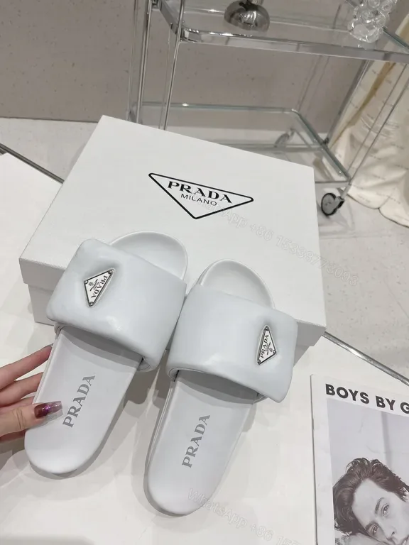 View 1 of Prada-Inspired White Leather Slide: Minimal Comfort