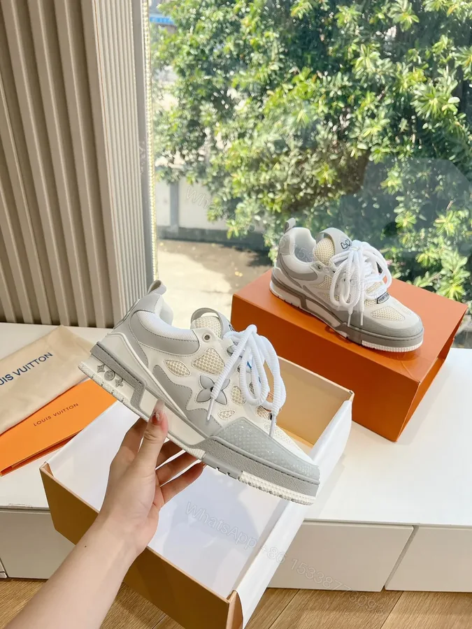 View 1 of LV Women White Mesh And Leather Sneakers