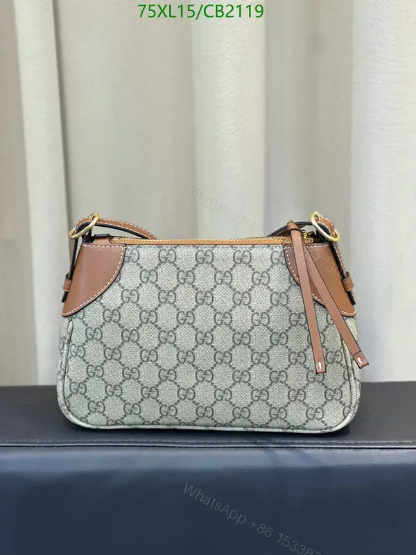View 1 of Small Replica Gucci Shoulder Bag Grey with Brown Trim Leather VTX368