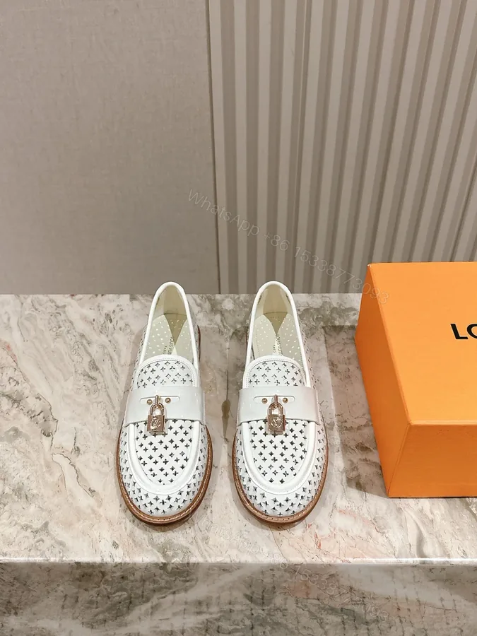 View 1 of LV Women White Leather Loafers