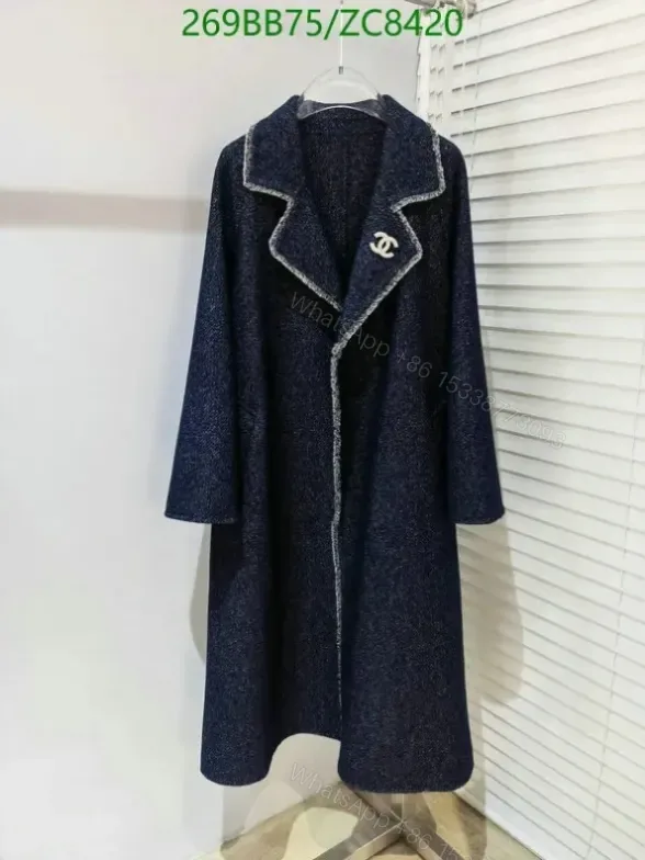 View 1 of Chanel Women’s Long Wool Coat ZC8420 in Night Blue