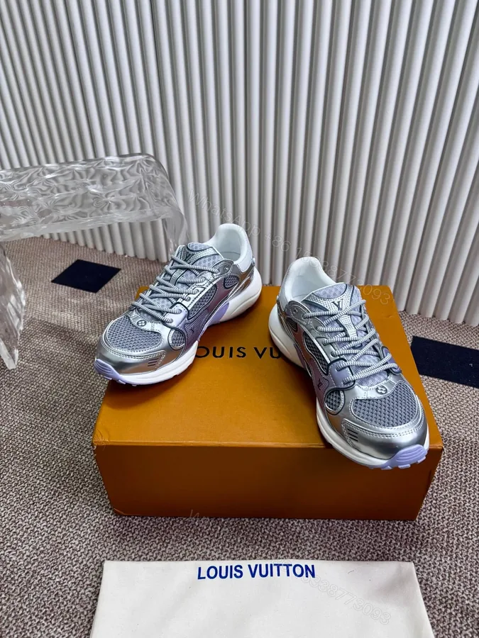 View 1 of LV Women Silver Mesh And Leather Sneakers