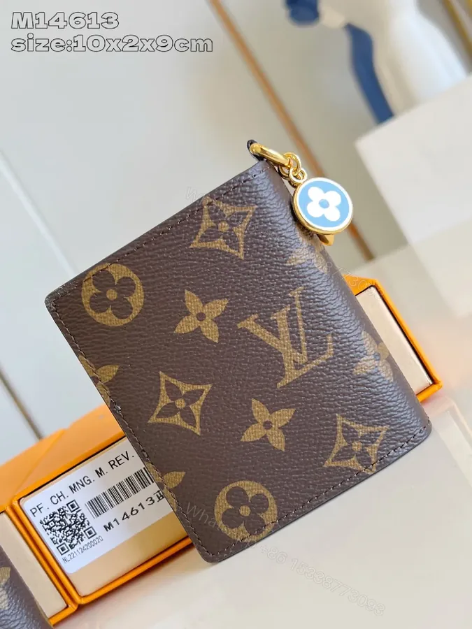 View 1 of Compact Monogram Card Holder with Signature Charm