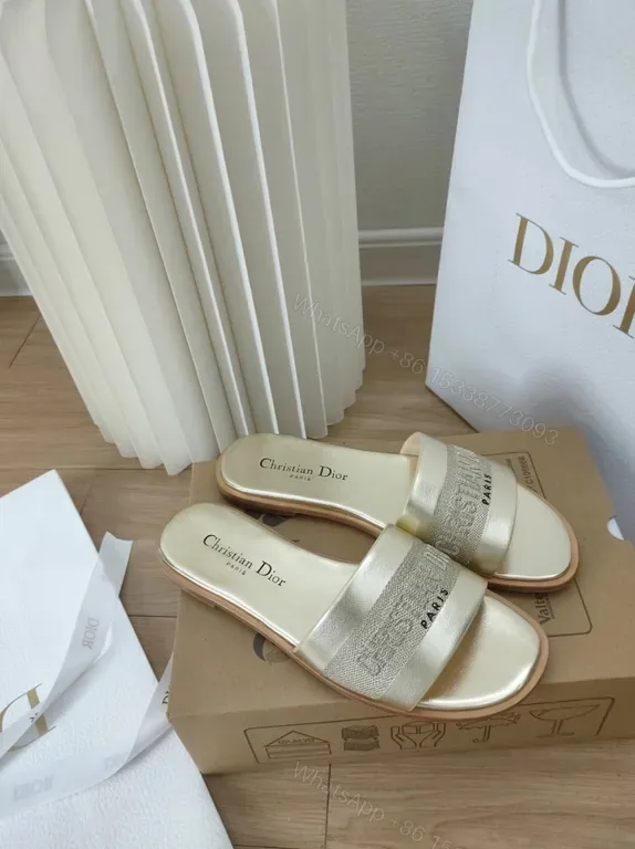 View 1 of Champagne Dior Minimalist Slides - Satin Strap, Luxury Comfort