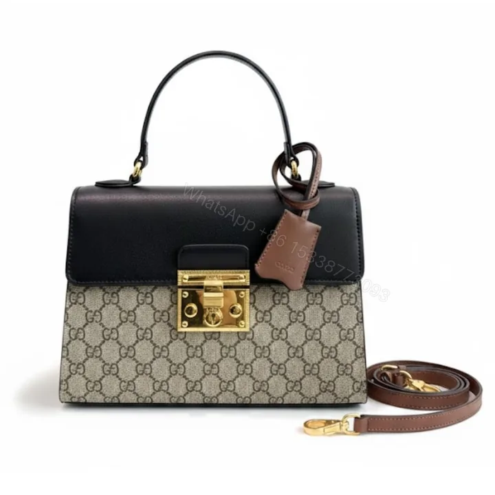 View 1 of Gucci Padlock GG Supreme Top Handle Bag Black And Beige 28Cm 453188 KLQJG 9785