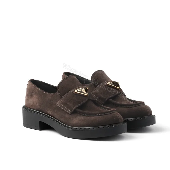 View 1 of Prada Chocolate Suede Loafers Dark Brown