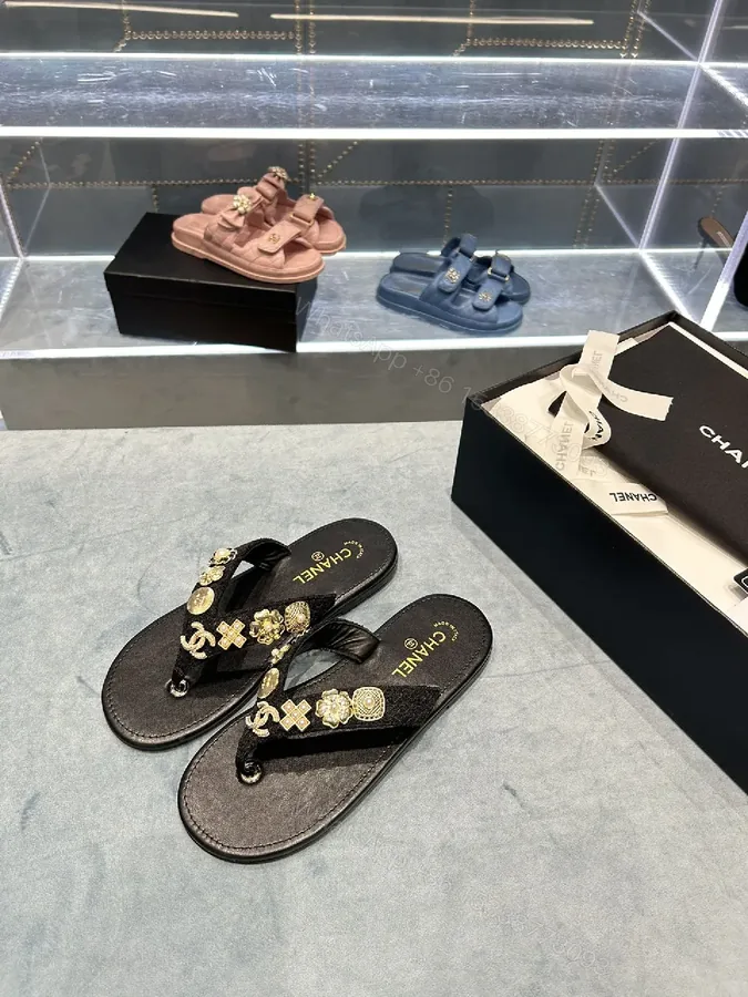 View 1 of Embellished Luxe Flip-Flops: Gold-Detail Comfort Footwear