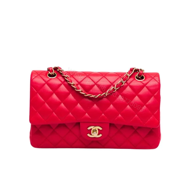 View 1 of Chanel Medium Classic Double Flap Red Gold Hardware 25Cm