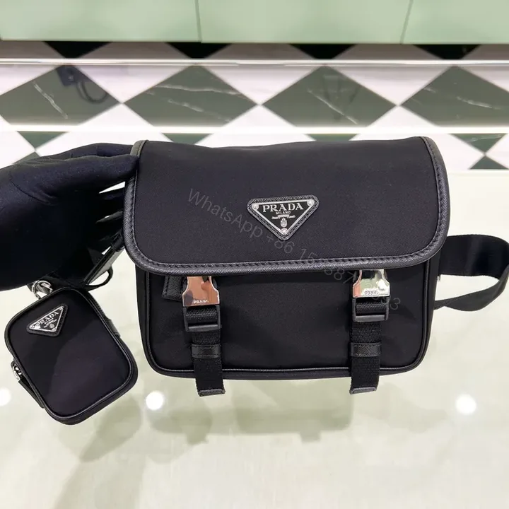 View 1 of Black Nylon Compact Messenger with Prada Logoâ€”Premium Designer Style