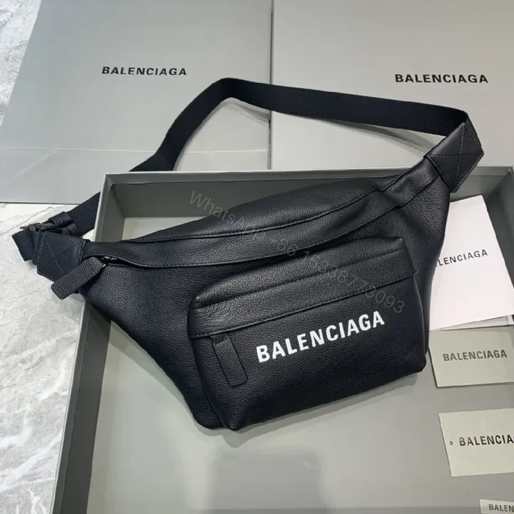 View 1 of Black Leather Belt Bag: Bold Logo, Modern Utility, Compact Style