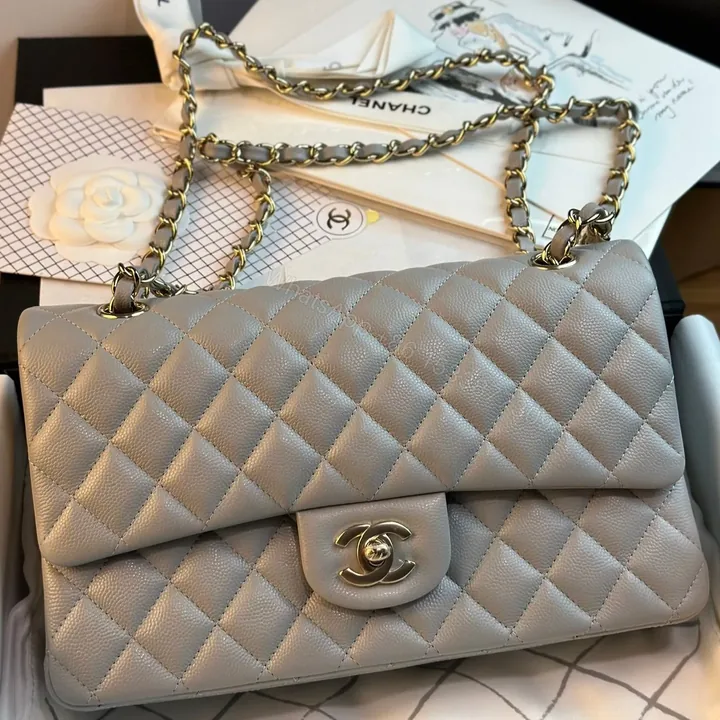 View 1 of CHANEL FLAP BAG 25CM GOLD HARDWARE GREY CAVIAR