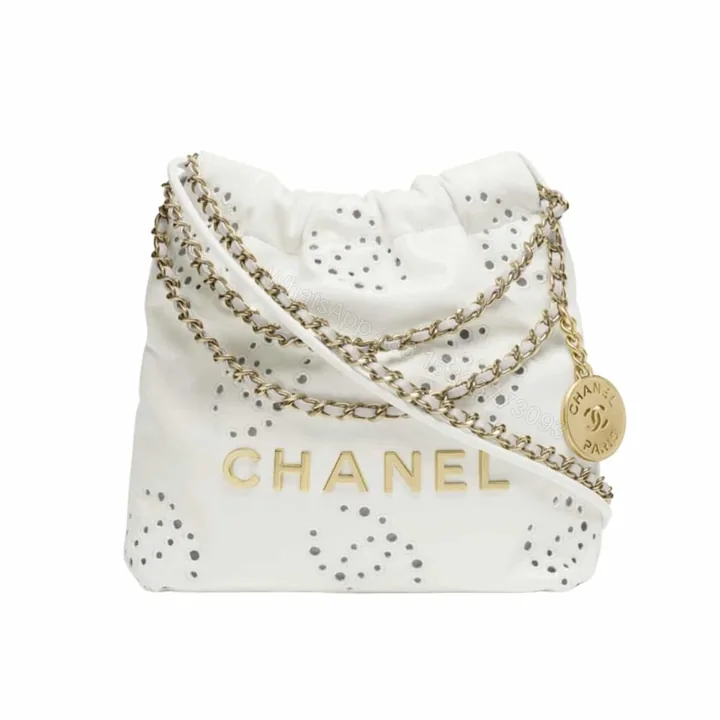 View 1 of Chanel 22 Mini Handbag Shiny And Gold Tone Metal White