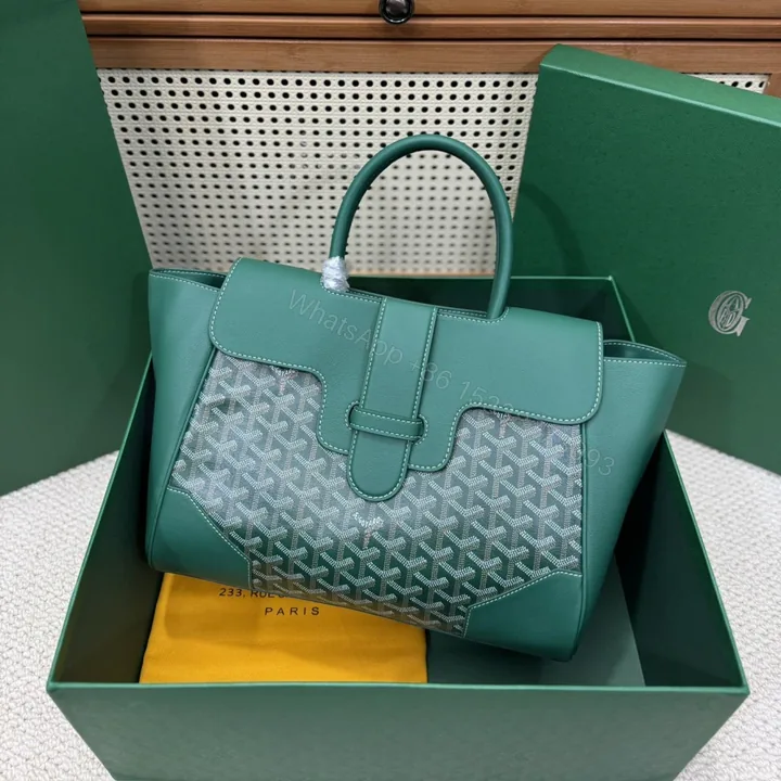 View 1 of 高仿Goyard*SAIGOC2手提托特包雙拼綠色大號免檢版