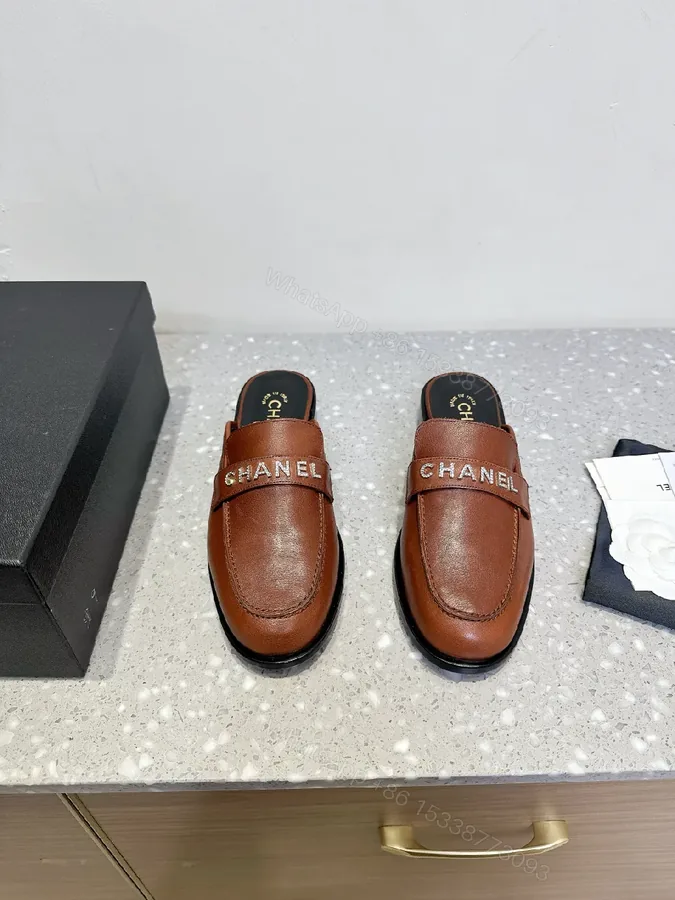 View 1 of Brown Leather Mules — Subtle Designer-Inspired Luxury Slip-Ons
