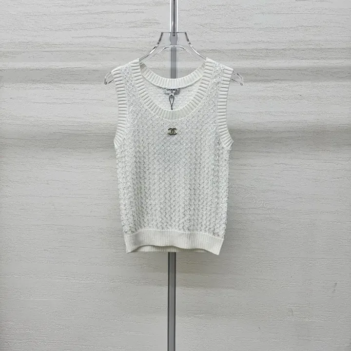 View 1 of Neutral Knit Tank: Texture + Subtle Logo, Sleeveless Top
