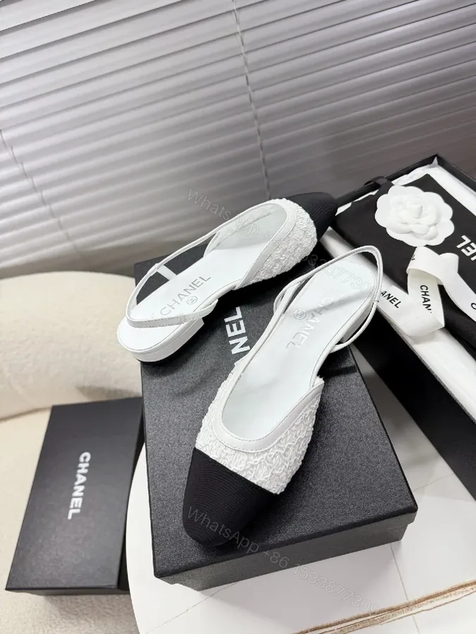 View 1 of Textured Knit Slingback Flats - Classic Black & White, Knit Accent, Flat Shoes