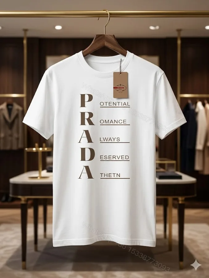 View 1 of Prada Premium Cotton Lycra Crew Neck T-Shirt White First Copy | AAA+ Replica