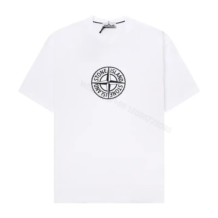 View 1 of White Cotton Tee with Stone Island Emblem - Luxe Everyday Comfort