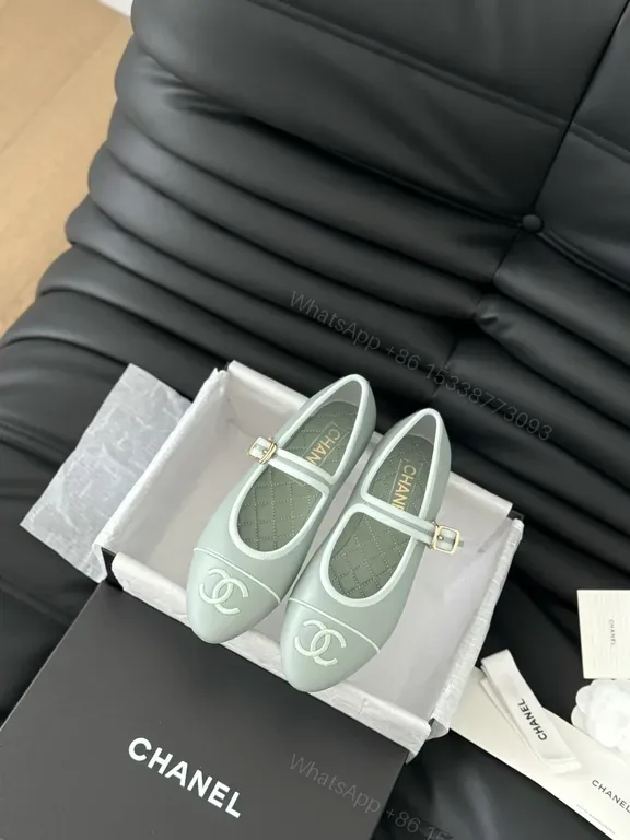 View 1 of Pastel Green Chanel-Inspired Mary Jane Flats: Modern Luxury Shoes