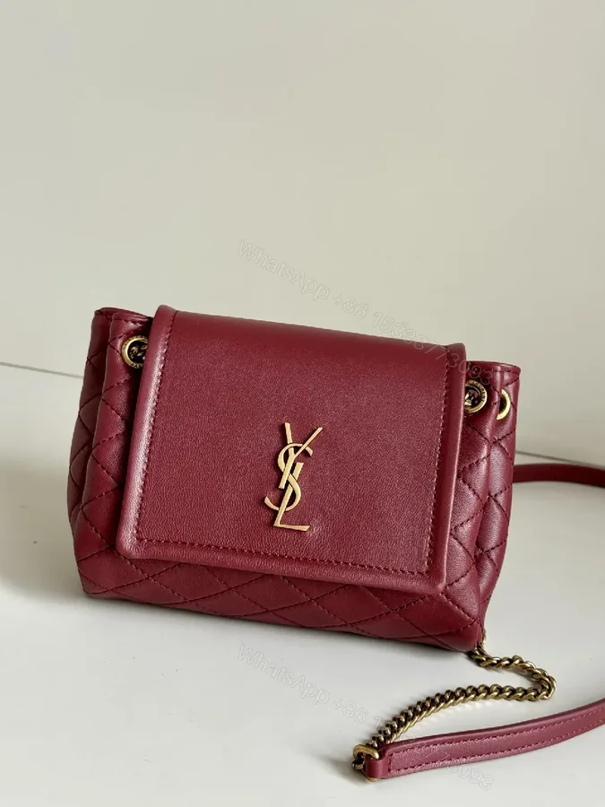 View 1 of Richly Textured Burgundy Leather Bag, Compact, Quilted Crossbody