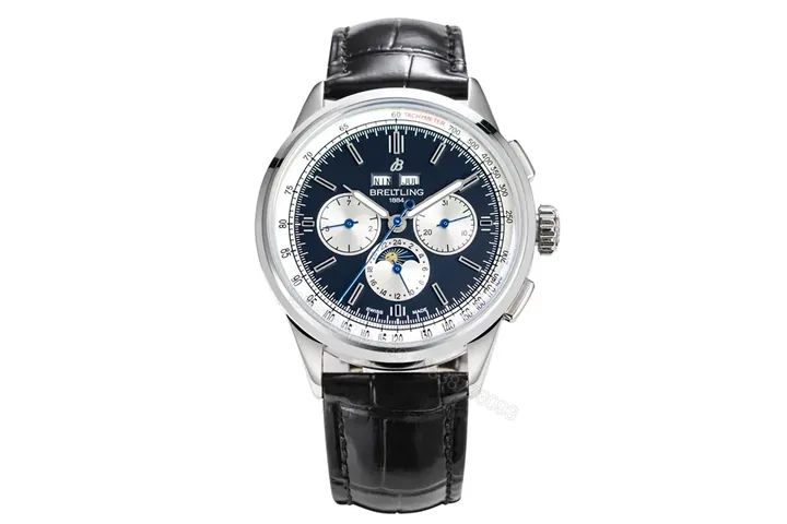 View 1 of OM Factory Breguet Classique Complications Perpetual Calendar Watch – Blue Dial with Black Leather Strap