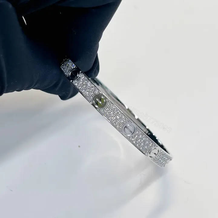 View 1 of New Released 18K White Gold Classic Cartier Love Bracelet Pave 6.1MM N6727017