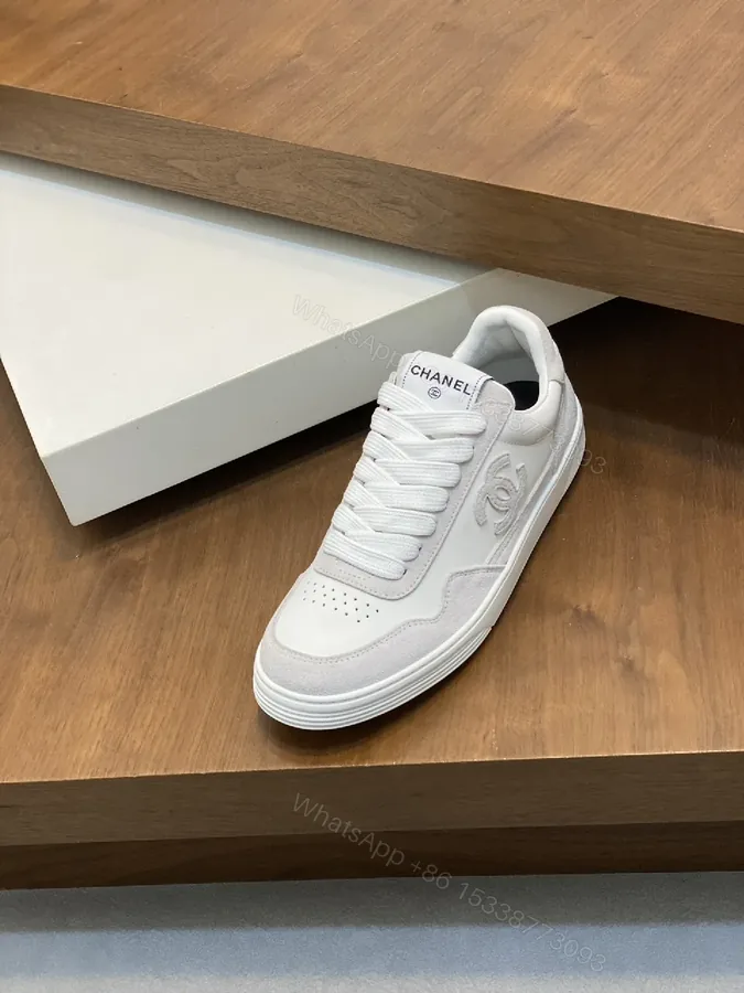 View 1 of White Leather-Accent Sneaker with Quilted Detail