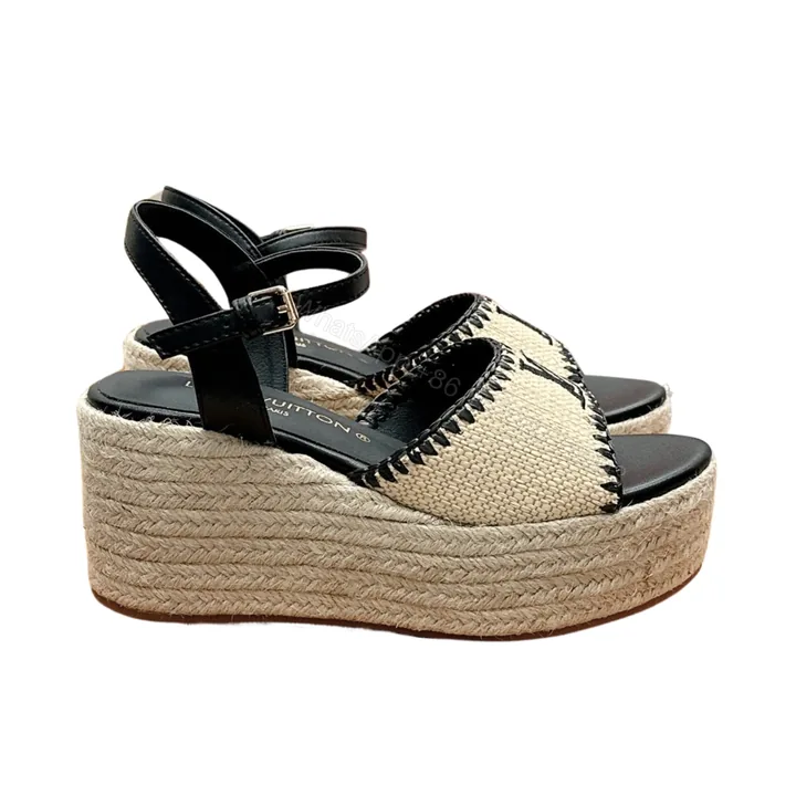 View 1 of LOUIS VUITTON HELIOS WEDGE SANDAL RAFFIA BLACK