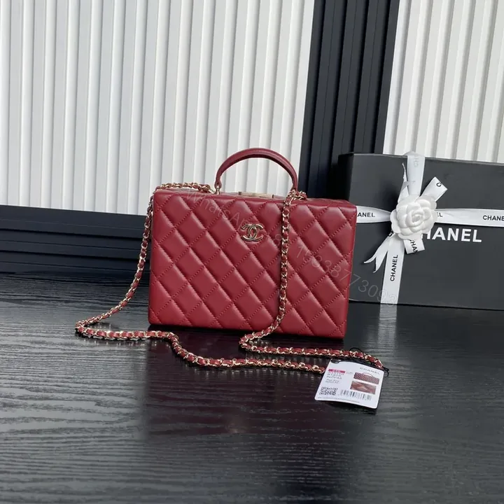 View 1 of Red Quilted Mini Satchel with Gold Chain - Chic Couture Bag