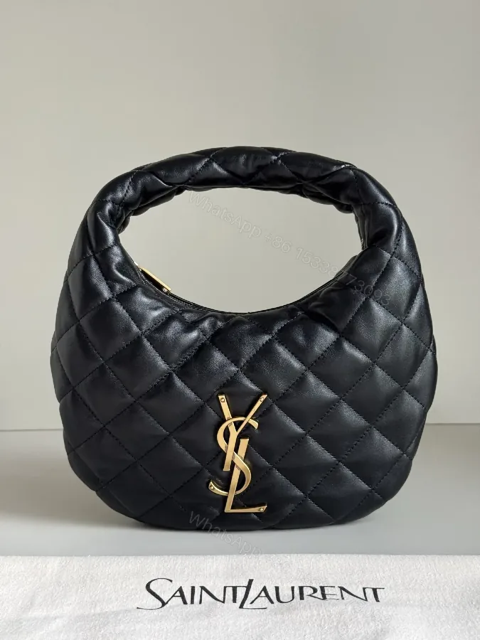 View 1 of Quilted Leather Handbag: Black with Gold Hardware Flair