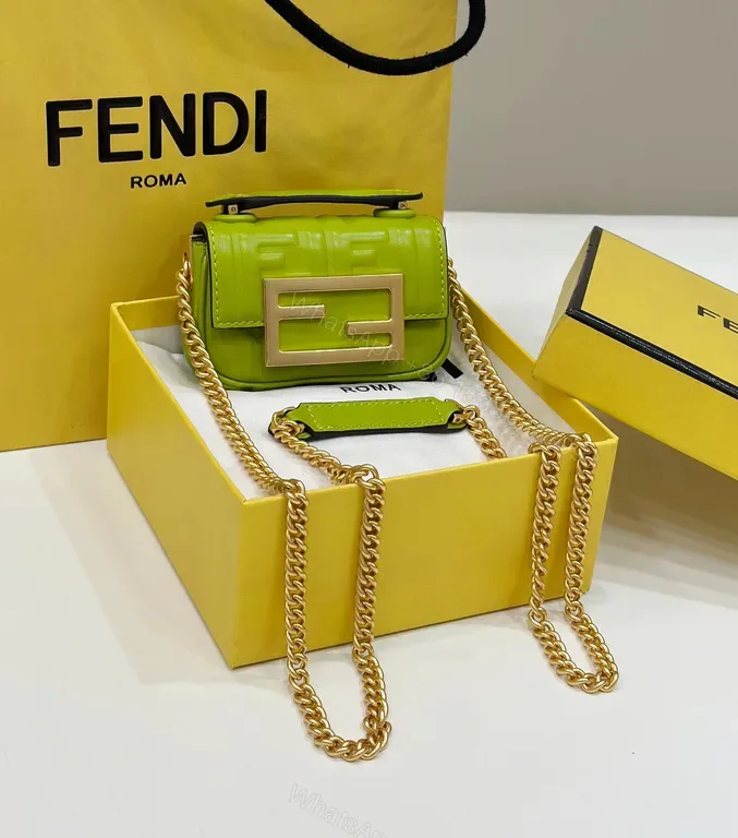 View 1 of Vivid Green Fendi Mini Bag: Bold Texture, Gold Detailing