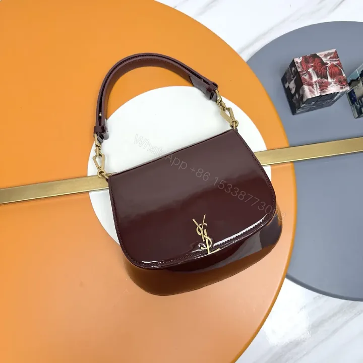 View 1 of Glossy Burgundy Velvet-Patent Mini Bag with Gold Hardware