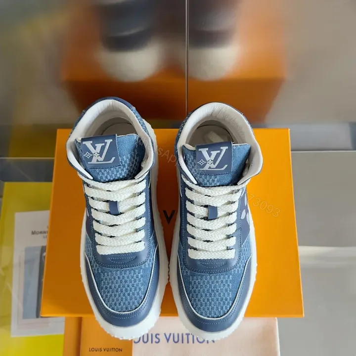 View 1 of Denim Luxe High-Top Sneakers: Subtle LV-Inspired Detailing