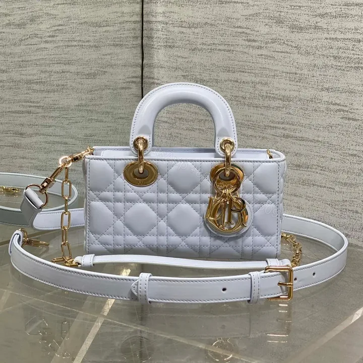 View 1 of DIOR SMALL LADY D‐JOY BAG 19 IN LIGHT BLUE GOLD HARDWARE