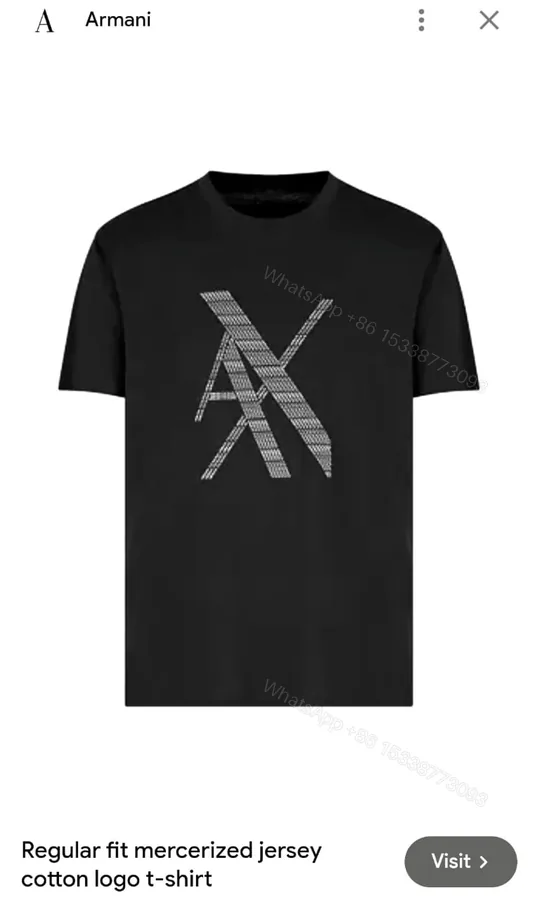 View 1 of Armani Very Premium Cotton Lycra Round Neck Blue Printed T-Shirt First Copy | AAA+ Replica