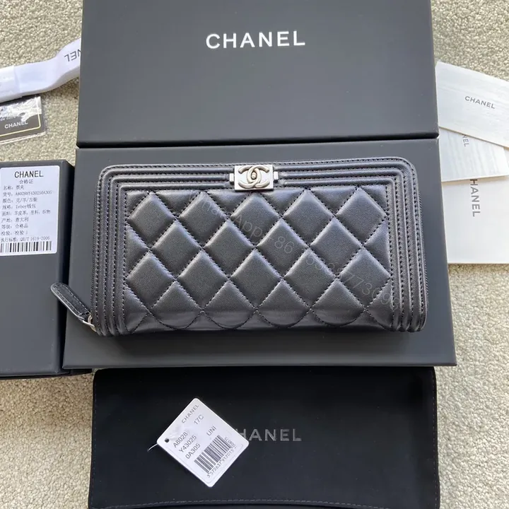 View 1 of Silver CC-Clasp Quilted Lambskin Wallet â€“ Chanel-Inspired Luxury