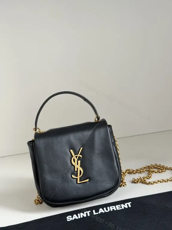 View 1 of Black Leather Mini Saint Laurent Bag with Gold Hardware, Compact Luxury, Crossbody/Top Handle
