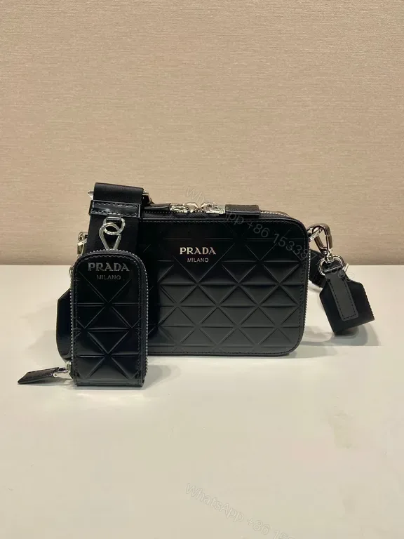 View 1 of Geometric Prada Crossbody: Black Calf Leather Luxury Bag