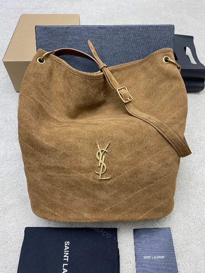 View 1 of Soft Suede Hobo Bag with Adjustable Strap, Tan Caramel, Luxury Style, YSL-inspired Gold Hardware, Bag