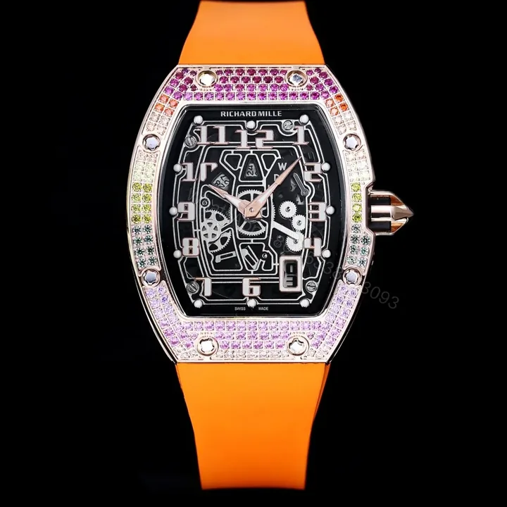 View 1 of Richard Mille RM67-01 Automatic Ultra Thin Skeleton Watch 38/48MM Barrel Case Orange Strap Digital Hour Markers Premium EditionRM67-01-UT-ORG-DM48