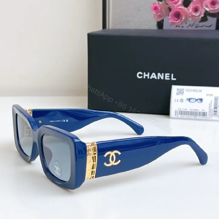 View 1 of Blue Square Sunglasses - Acetate, Gold Detailing, Luxe Style, UV Protection