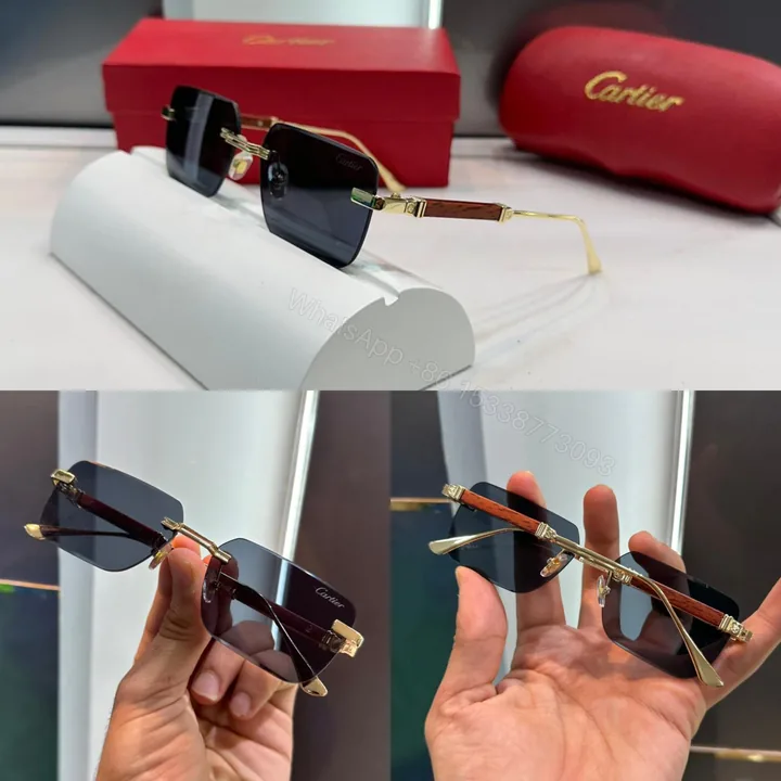 View 1 of Cartier Rimless Sunglasses Gold-Black
