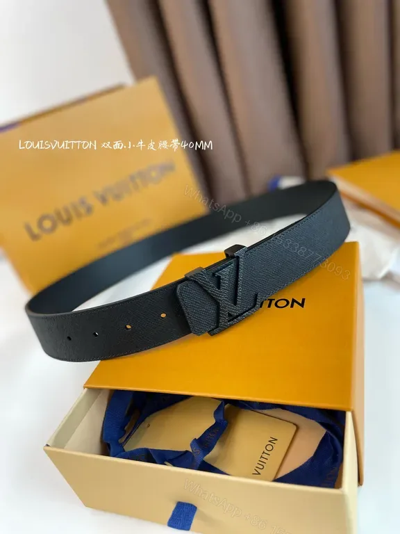 View 1 of Black Leather Belt LV Signature Buckle â€“ 40mm, Calfskin, Minimalist Luxury