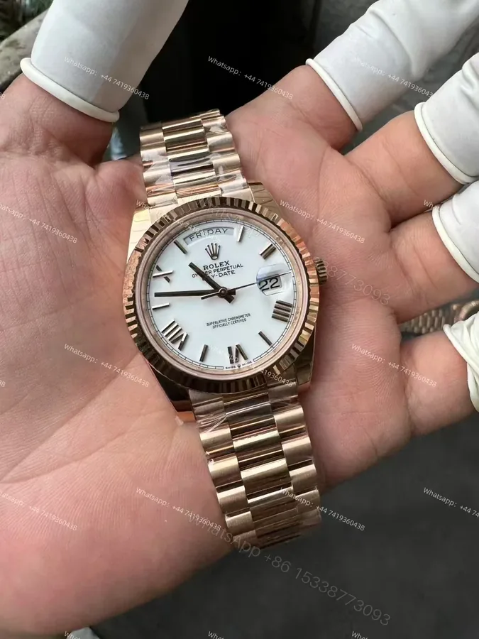 View 1 of Rolex Day-Date M228235-0032 1:1 Replica Rose Gold White Dial 40MM 3255 Movement Presidential Bracelet Super Clone Watch