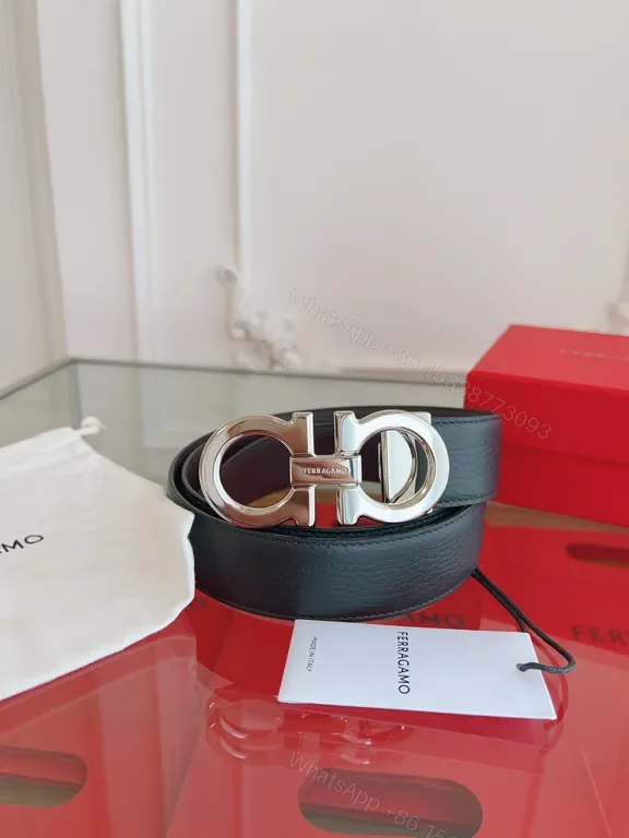 View 1 of Lux Leather Belt with Ferragamo Hardware - Classic Black