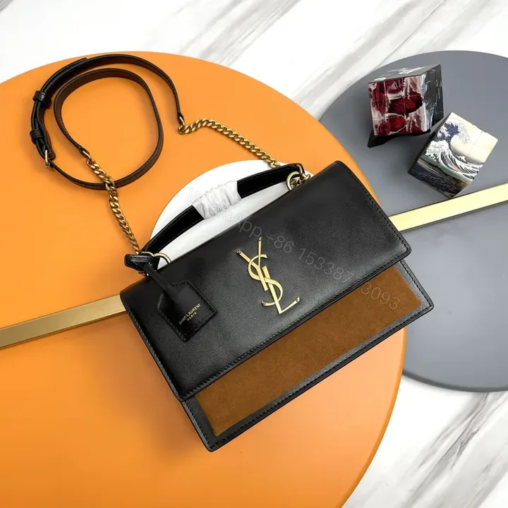 View 1 of Chic YSL Crossbody: Leather-Suede, Gold Logo, Luxe Everyday
